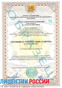 Образец сертификата соответствия аудитора №ST.RU.EXP.00014299-1 Углич Сертификат ISO 14001